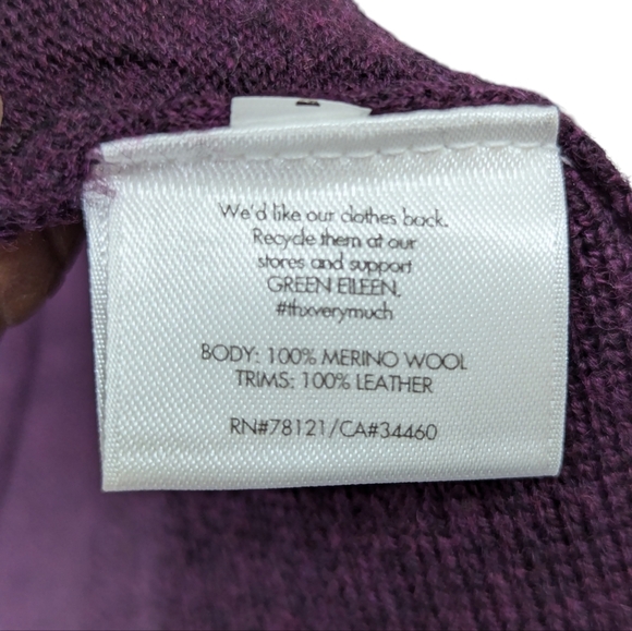 EILEEN FISHER Merino Wool Open Front Plum Oversized Cardigan Size ..Large - Picture 7 of 10